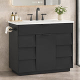 37" Fluted Bathroom Vanity with Sink Combo Set, Freestanding Bathroom Cabinet with 5 Drawers Space