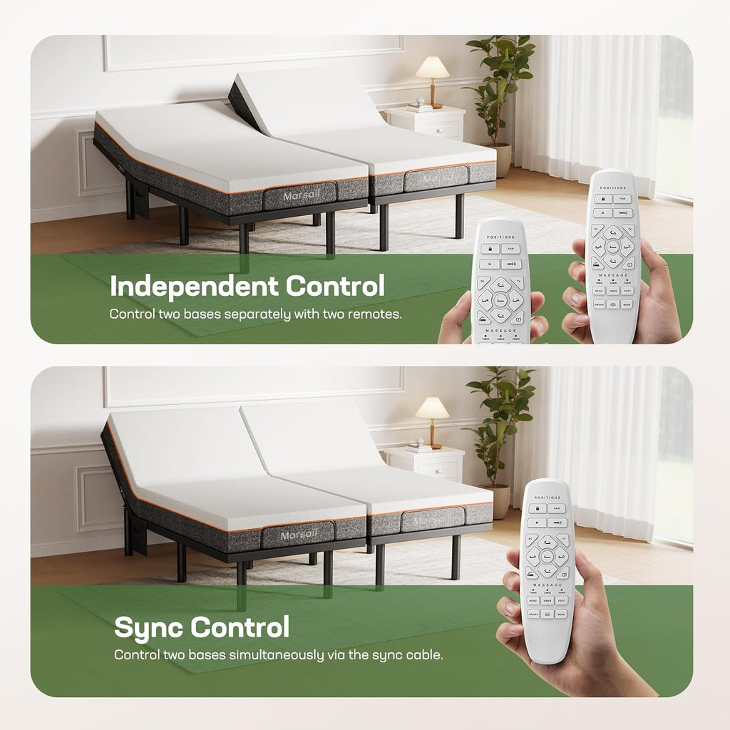 Split King Adjustable Bed Frame, Electric Bed App Control & Massage