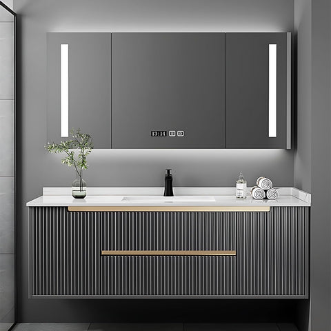 Bathroom Vanity with Sink- Modern Bathroom Vanity with Smart LED Defog Mirror Cabinet ? Multi Storage Space