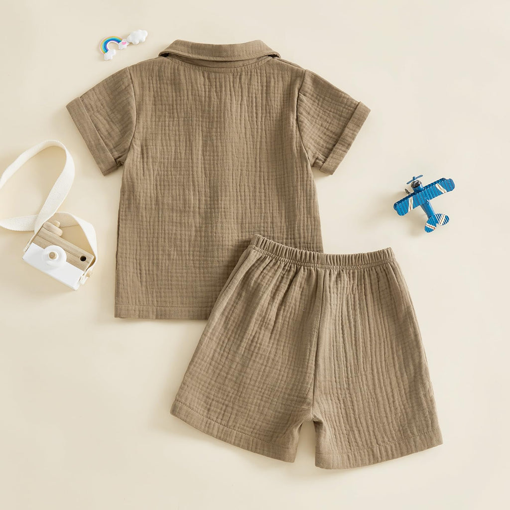 Boys Clothes Set Toddler Infant Boys Button-down Shirt Tops + Cotton Gauze Shorts Summer Outfit 2PCS with Pockets