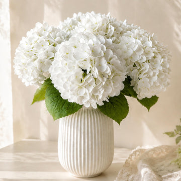 6 Stems White Hydrangea Artificial Real Touch 19.7in