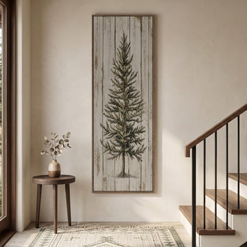 Framed Long Narrow Vintage Farmhouse Rustic Pine Tree Wall Art, 18x56 Inch