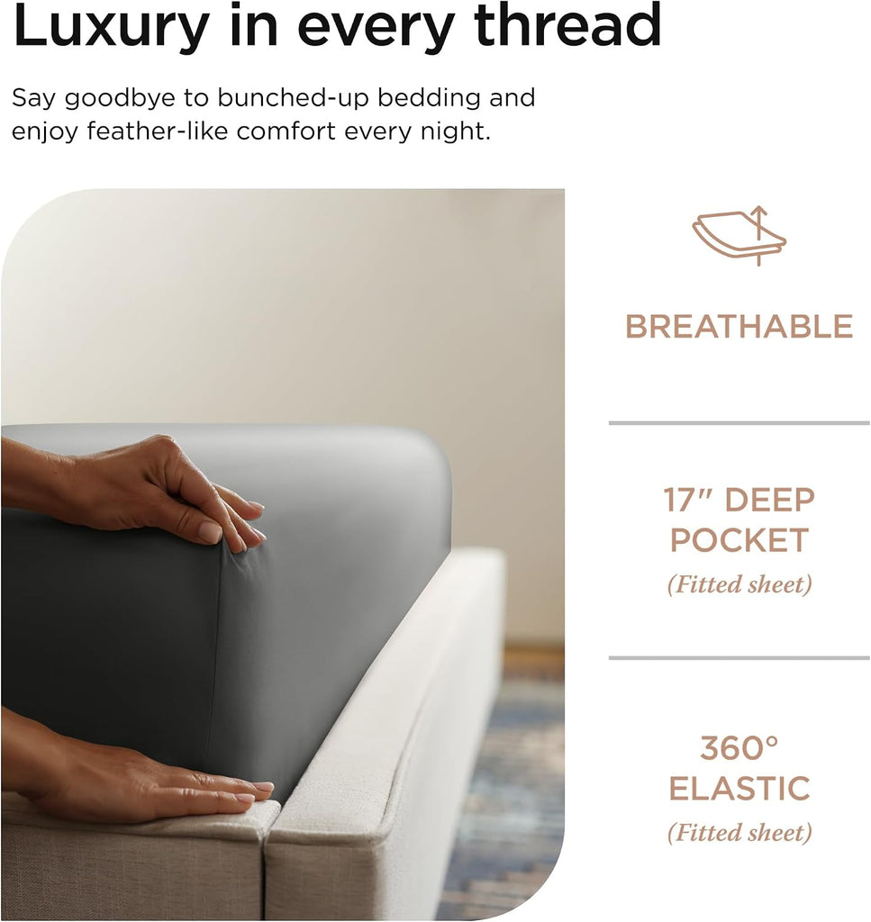 Luxury 100% Supima Cotton Sheets, Luxury 1200 Thread Count Cotton Sheets for Queen Bed, 4 Pc Dark Grey Bed Sheets