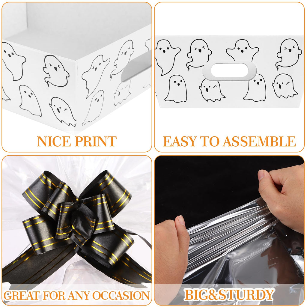 36Pcs 12 Pack Halloween Basket Boo Basket Set 8x10inch Ghost Baskets for Gifts Empty to Fill with Baskets Empty Bags