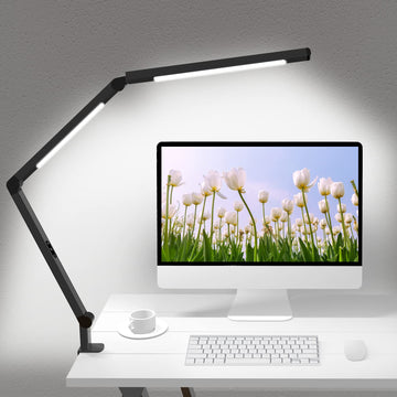 LED Desk Lamp with Clamp, Architect Desk Lamp with Dual Light and Adjustable Swing Arm, Clip-on Eye-Care 4 CCT Modes
