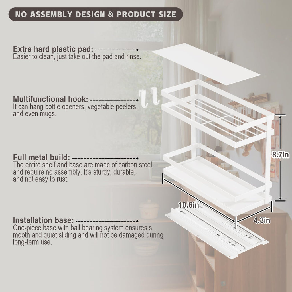 Pull Out Spice Rack Organizer for Cabinet, 2 Pack Metal Seasoning Organizer Slide Out Spice Storage Shelf No Assembly