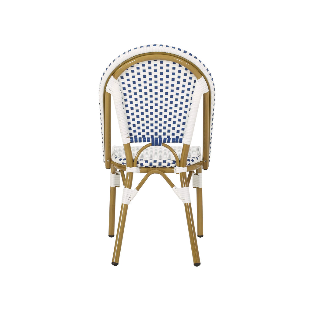 Philomena Outdoor French Bistro Chair (Set of 4), Blue + White + Bamboo Print Finish