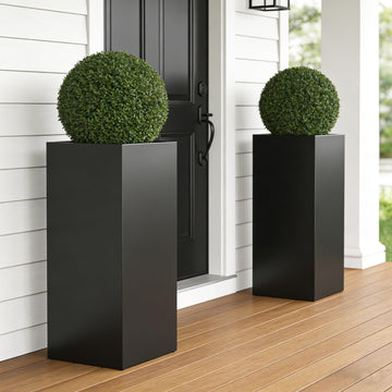 Set of 2 Tall Metal Planter Box for Outdoor Plants, 14" L x 14" W x 30" H