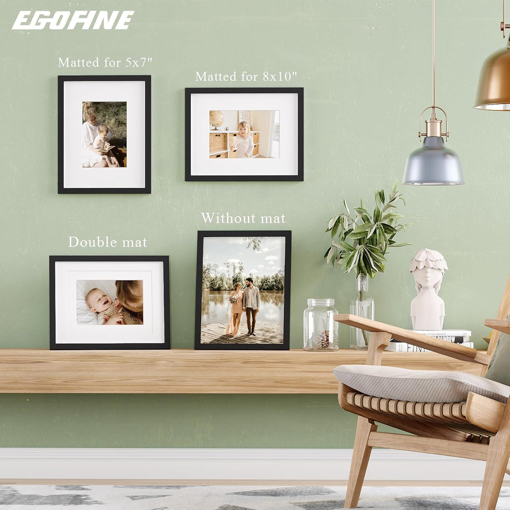 11x14 Picture Frames Set of 4, Made of Solid Wood Covered by Plexiglass 5x7 and 8x10 with Mat or 11x14 without Mat