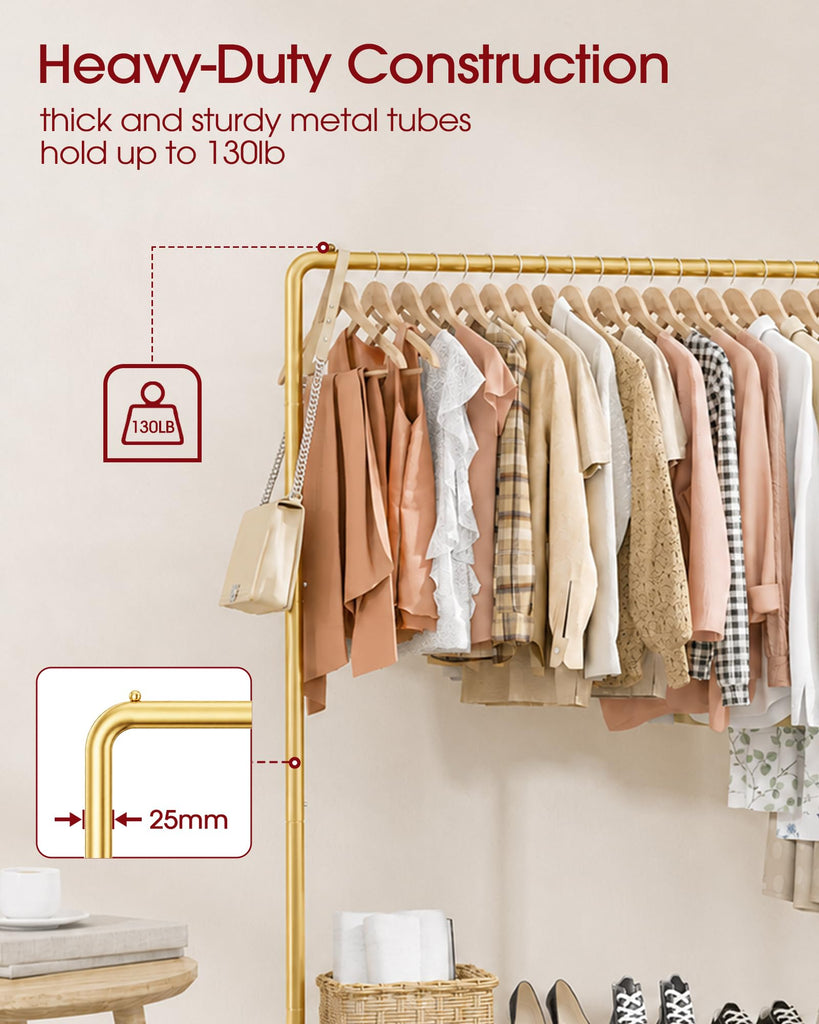 Clothes Rack - Clothing Rack with Storage Mesh Shelf & Casters, Heavy-Duty Clothing Rack for Hanging Clothes