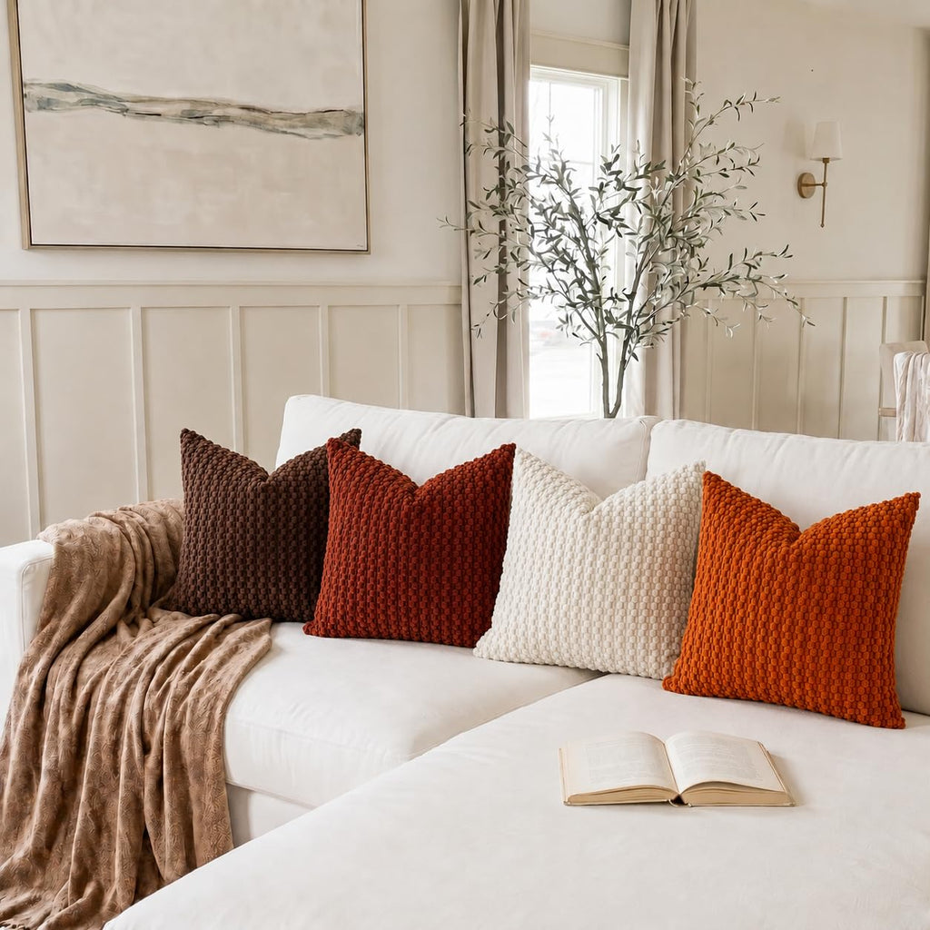Decorative Soft Corduroy Throw Pillow Covers 20x20, Rustic Earth