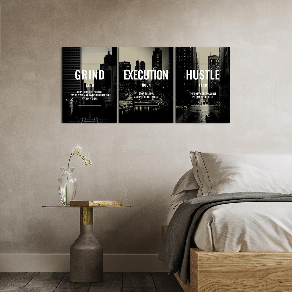 Motivational Wall Decor Framed Grind Hustle Execution Wall Art Inspirational Canvas Wall Decor Pictures Motivational
