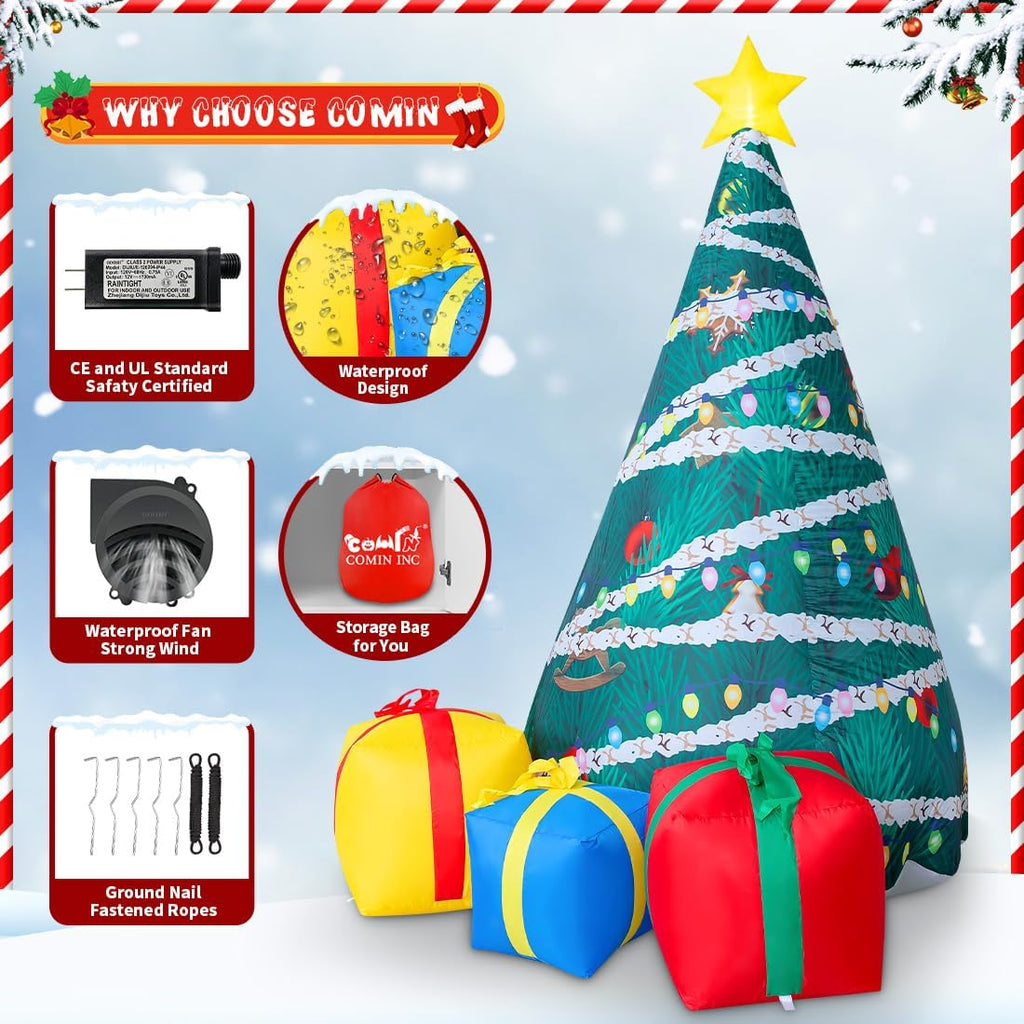 7 FT Christmas Inflatables Tree Outdoor Decorations Blow Up Yard Present Box with Built-in LEDs for Indoor Party