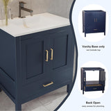 30 Inch Blue Freestanding Bathroom Vanity Sink Base Cabinet Without Top with Bottom Drawer / Handler -- 30-inch-blue-freestanding-bathroom-vanity-sink-base-cabinet-bottom-drawer