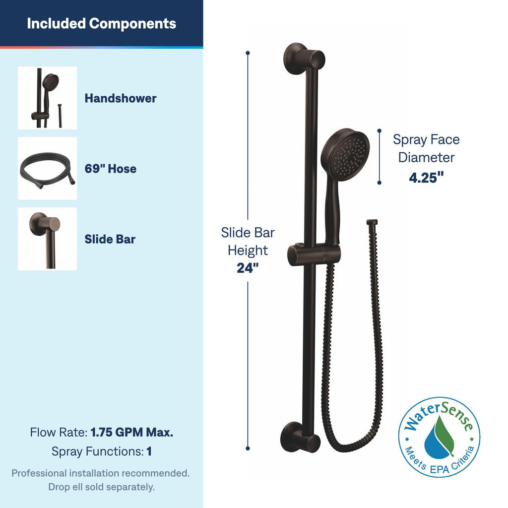 Eco-Performance Oil-Rubbed Bronze Detachable Handheld Showerhead with 69-Inch-Long Hose Featuring 24-Inch Slide Bar