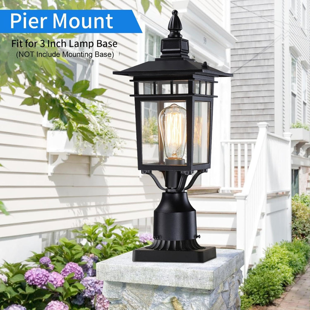 17.6'' Outdoor Post Light 2 Packs, Black Pole Lantern Lighting Fixture Hard Wired