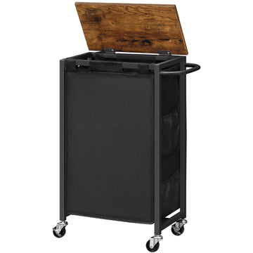 Slim Laundry Hamper with Lid, 11Gal Rolling Laundry Basket with Wheels, Laundry Sorter with Side Pockets and Handle