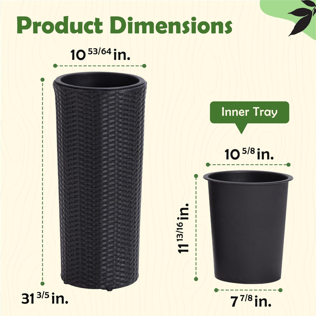 2PCS Rattan Wicker Planters for Outdoor, 24-Inch Tall, Round Black