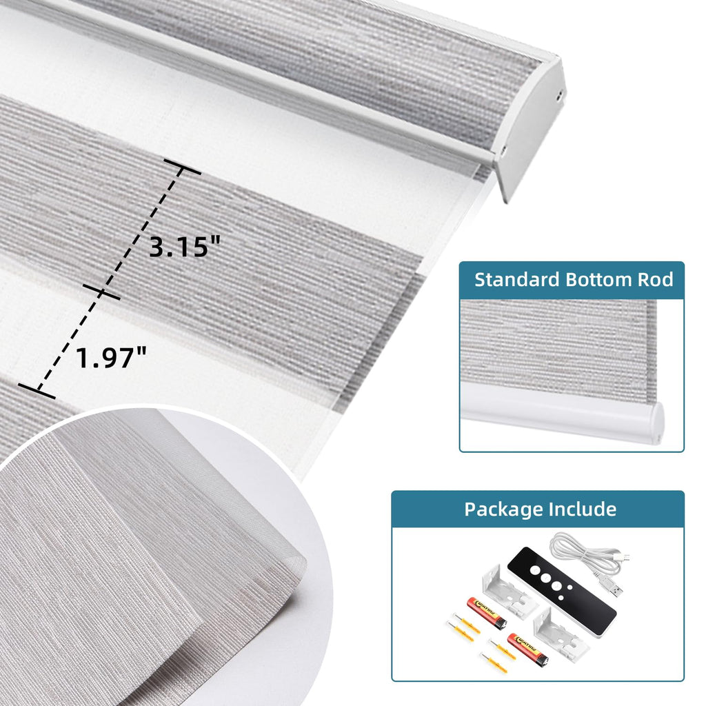 Customized Motorized Zebra Blinds, 60% Blackout Light-Grey