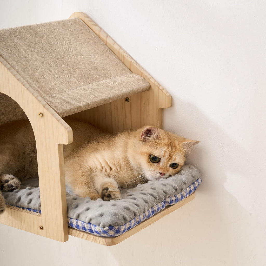 2-Pack Natural Wood Cat Wall House Bed