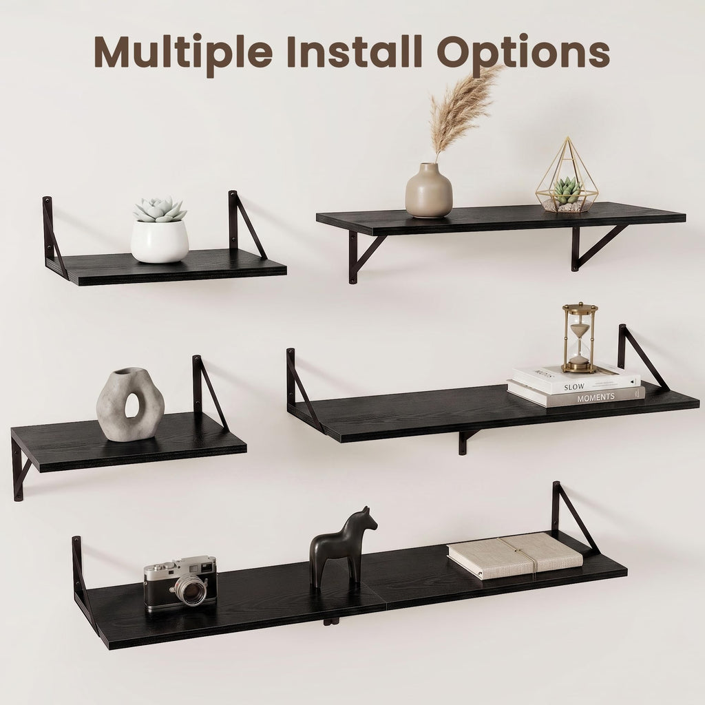 Wall Mounted Floating Shelves Set of 2, 48x12, Black