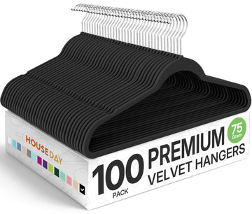 Premium Velvet Hangers, Non-Slip Flocked Felt, Sturdy Coat & Suit Hangers for Closet Space Saving (100 Pack, Black)