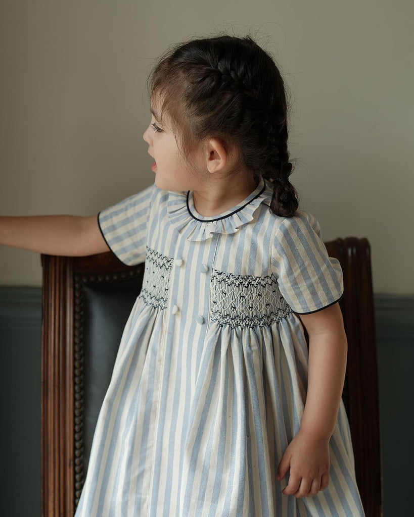 Baby Girls Long Sleeve Smocking Clothing Toddler Fall Floral Smocked Dress Vintage Dresses for Christmas Birthday