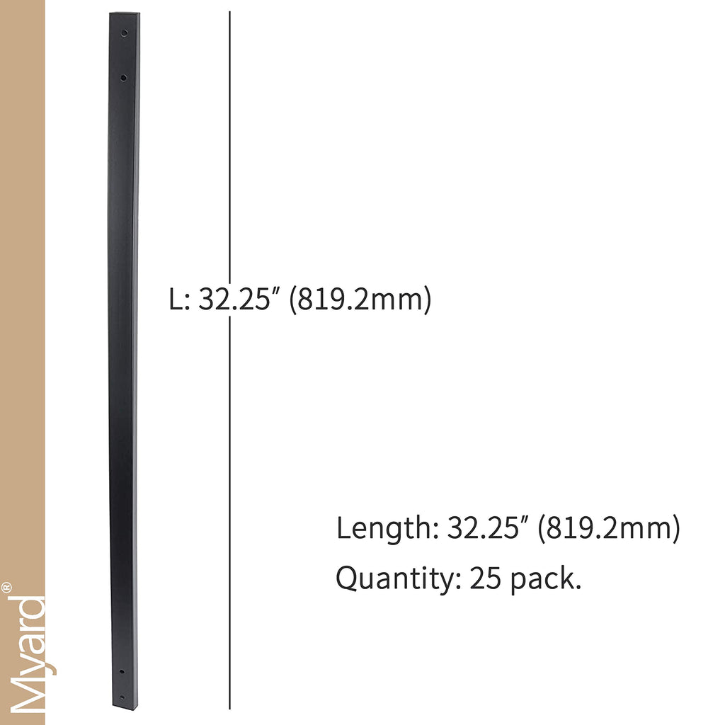 32-1/4'' Traditional Rectangular Iron Deck Balusters, Matte Black
