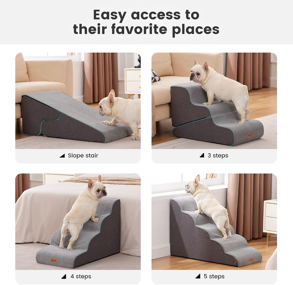 Dog Stairs for Small Dogs 16.5" H, 2 in 1 Transformable 3-Step Pet Stairs and ramp, Dog Steps for Couch (13-20 in)