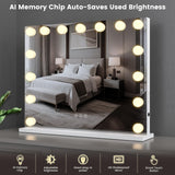 Hollywood Vanity Mirror with 10X/15X Magnification and Lights, USB/Type-C Port Makeup Mirror with 15 Dimmable LED