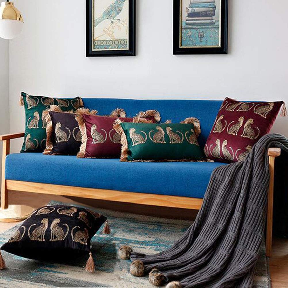 Lumbar Decorative Throw Pillow Cover with Tassels Leopard Pattern Cushion Cover Luxury Style Soft Velvet Pillowcase