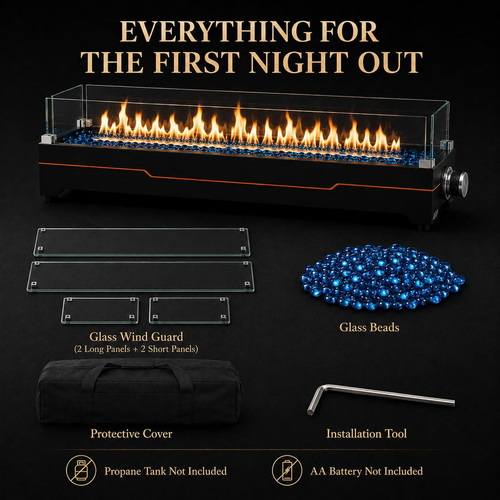 36 Inch Tabletop Fire Pit with Glass Wind Guards & Camping