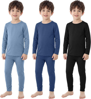 3 Set Fleece Lined Toddler Boys Thermal Underwear Set Long Johns Kids Warm Winter Base Layer Top Bottom