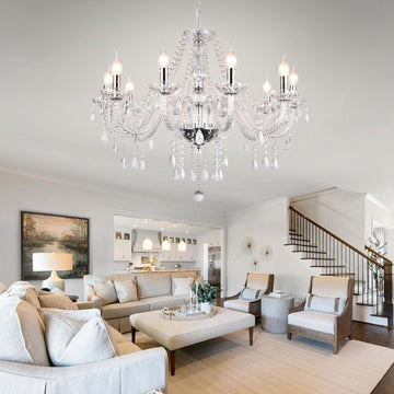 Modern Elegant 10 Lights K9 Crystal Glass Chandelier Silver Pendant Ceiling Lighting European Style for Dining Living Room Bedroom Transparent, 10 E12 Bulbs Required A110-B0DRF5LBRJ