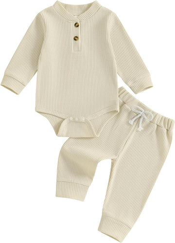 Newborn Baby Boy Clothes Ribbed Knit Long Sleeve Bodysuit Pants Piece Fall Winter Outfits