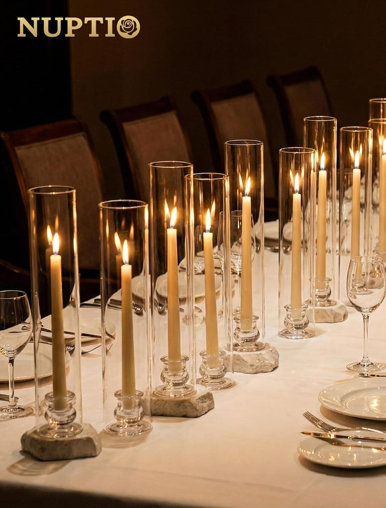 Hurricane Glass Candle Holders: Set of 30 Candlestick Holder with Thickend Windproof Chimney Covers - Tall Taper