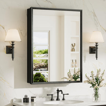 24 x 32 Black Medicine Cabinet with Mirror, Assembly Required, Bathroom Mirror Medicine Cabinet Wall Mounted