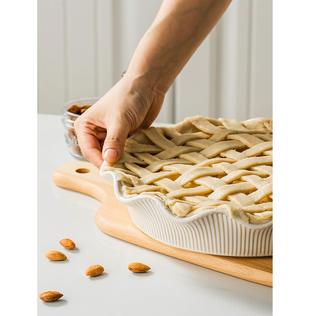 Ceramic Deep Pie Pan for Baking, 11 inch Porcelain Pie Dish for Apple Pie, Oven & Dishwasher Safe, Farmhouse Decor