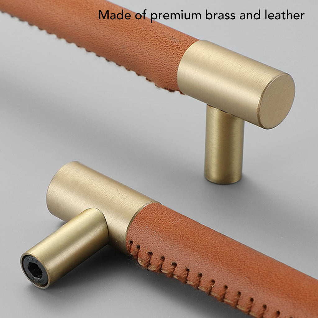 Leather Drawer Pulls 224mm Hole Center Brass Hardware Modern Cabinet Handles Wardrobe Dresser Furniture