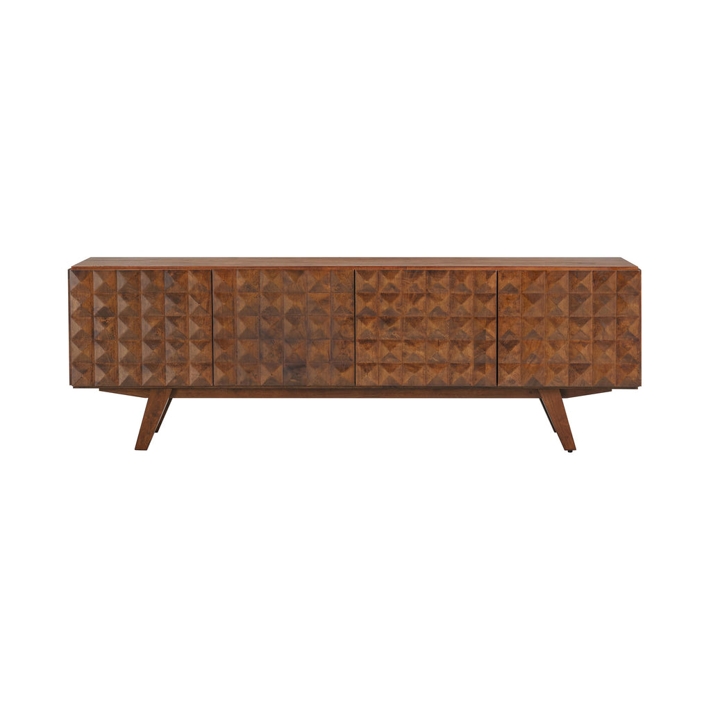 Sapa Mid-Century Modern Solid Wood TV Stand 4-Door Media Console with Carved Geometric Fronts for TVs up to 75"