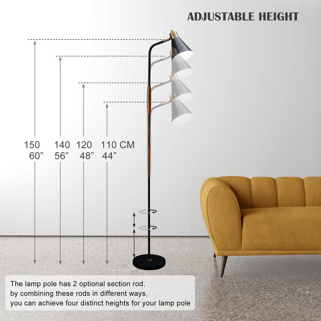 Reading Floor Lamp, Industrial Modern Style, 360 Degree Rotatable, Black & Brushed Copper Finsh, Height Adjustable, 3 CCT