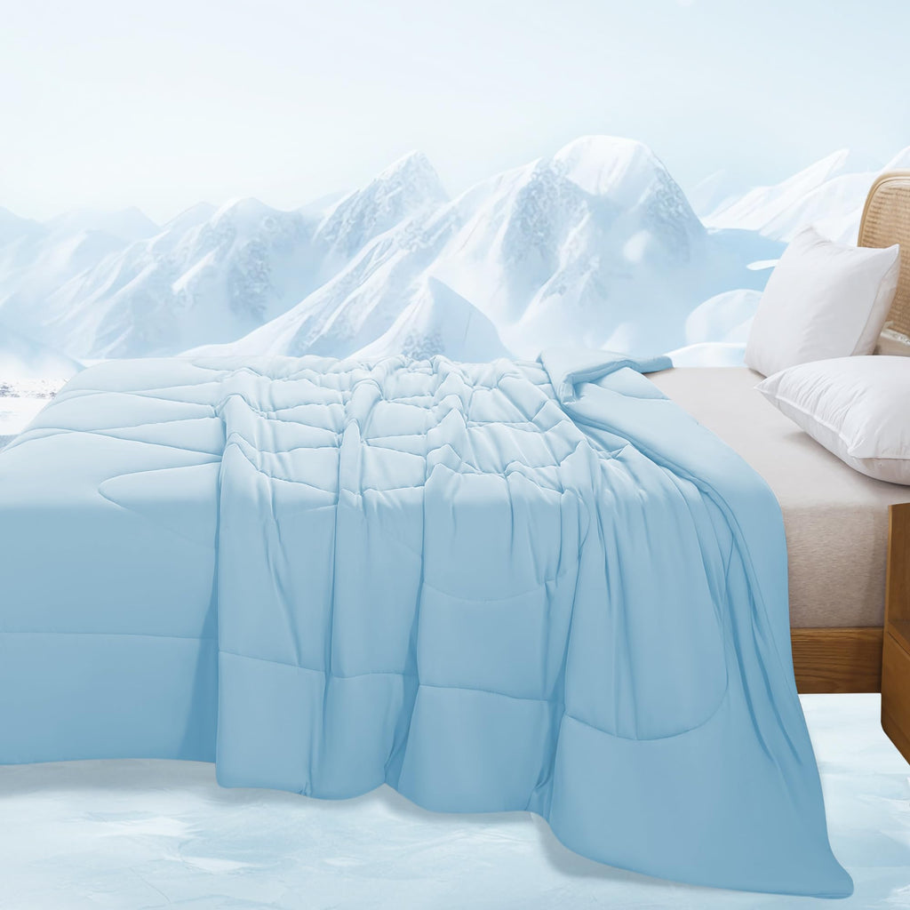 Cooling Comforter Queen Size - Blue Lightweight Summer Cooling Blanket for Hot Sleepers Night Sweats, Double-Sided
