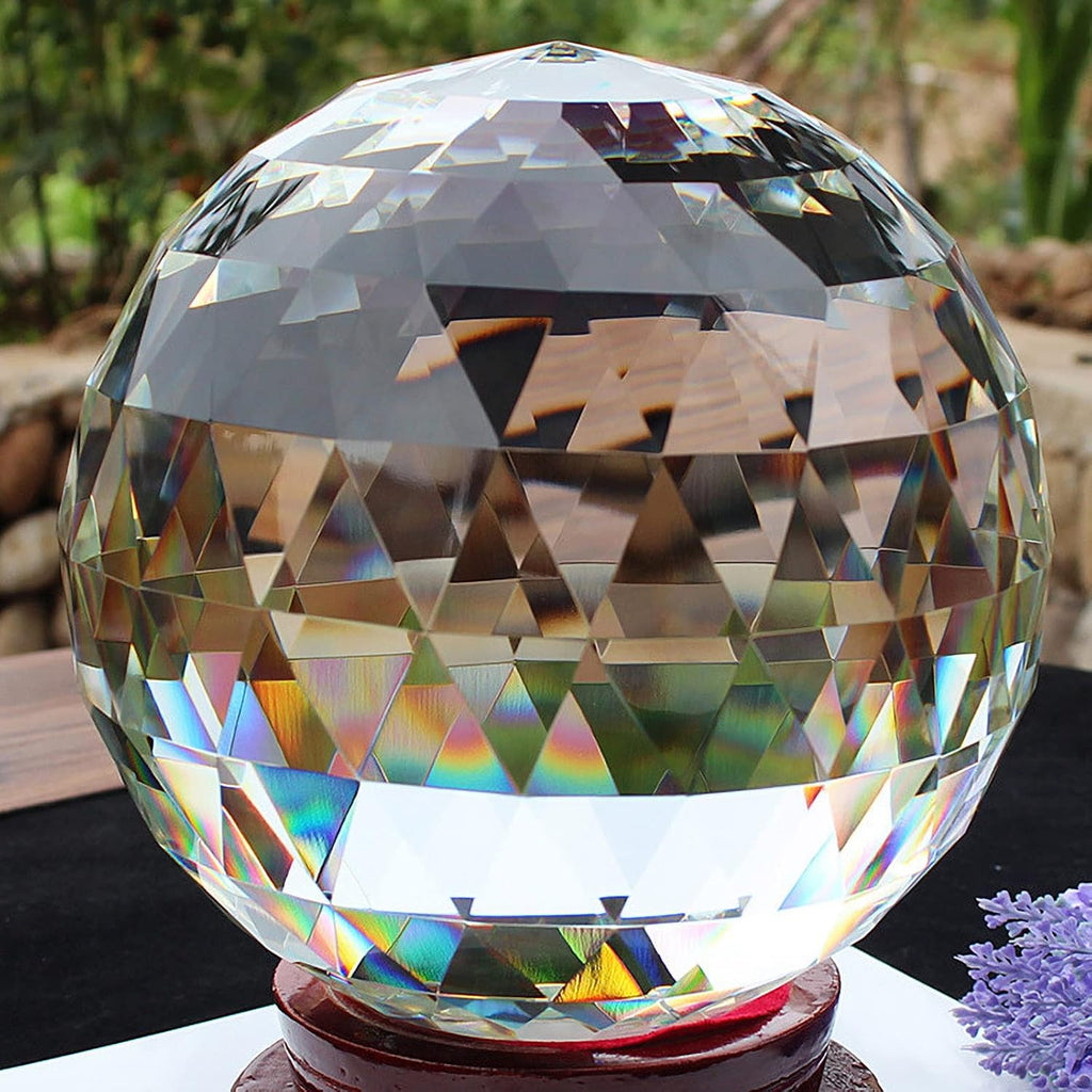 Clear Glass Crystal Ball Prisms with Stand, Window Rainbow Maker Sphere Faceted Gazing Ball for Home Décor, Christmas