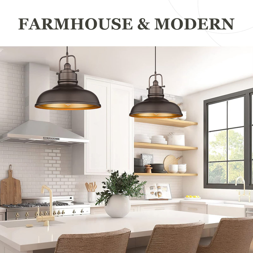 2 Pack Large Kitchen Pendant Lights 17.7 Inch, Farmhouse Industrial Metal Dome Pendant Light, Oil Rubbed Bronze