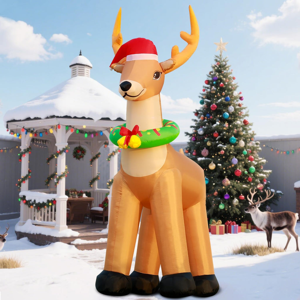 12FT Giant Christmas Inflatable Reindeer Decoration with Chasing LED Lights,Blow Up Yard Decoration for Party Garden