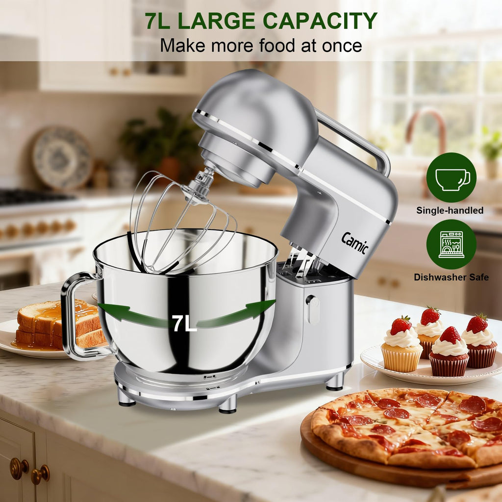 7.45 QT Tilt-Head Stand Mixer, Electric Mixer for Baking (Silver)