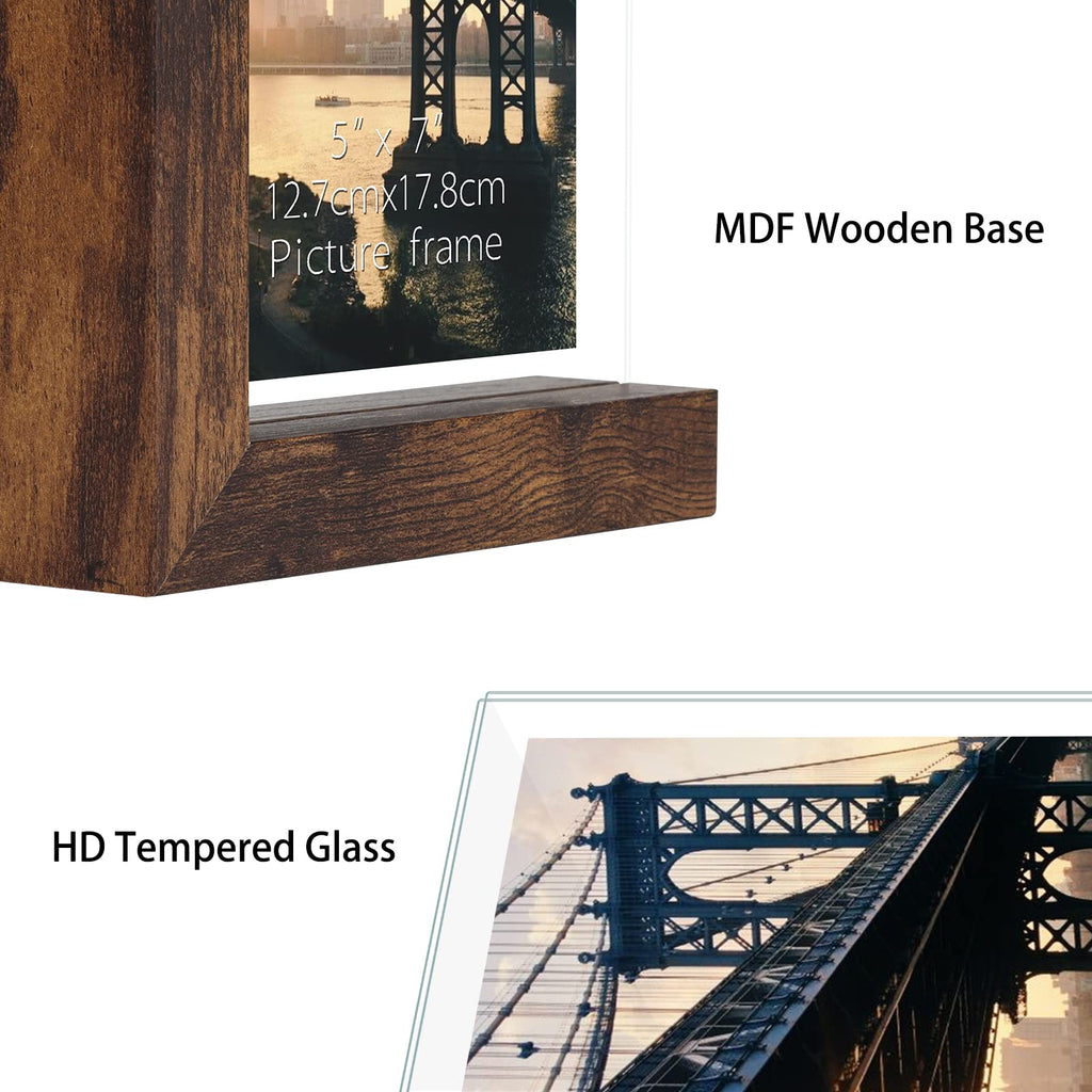 5x7 Picture Frames Set of 2, Double Sided Frame Display Holder with Rustic L Shaped Horizontal Vertical Stand for 5