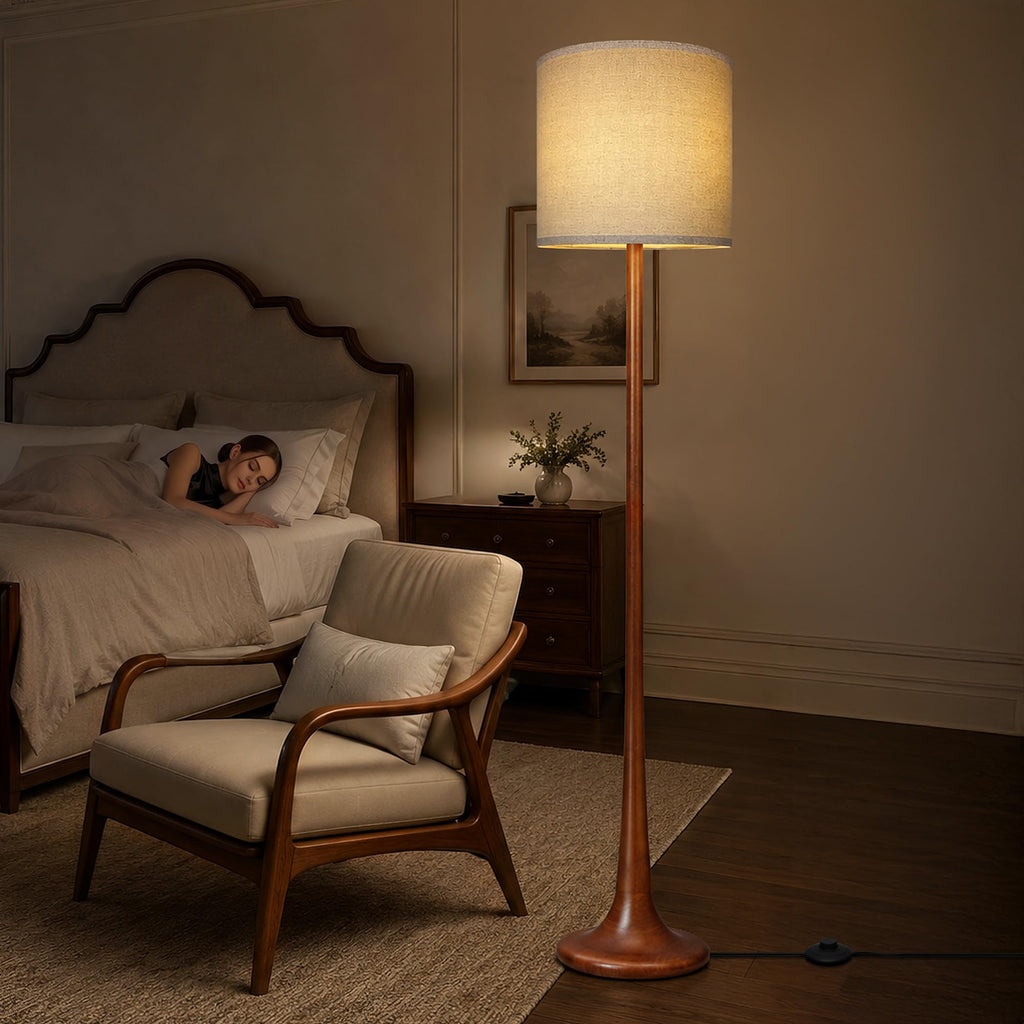 65" Tall Solid Wood Modern Floor Lamp w/Remote, Stepless Dimmable