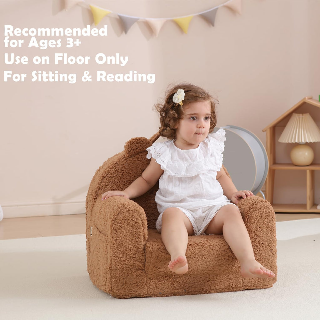 Toddler Chair,Sherpa Bear Toddler Couch Fold Out,Children Reading Chair,Flip Out Kids Couch,Kids Sofa Convertible