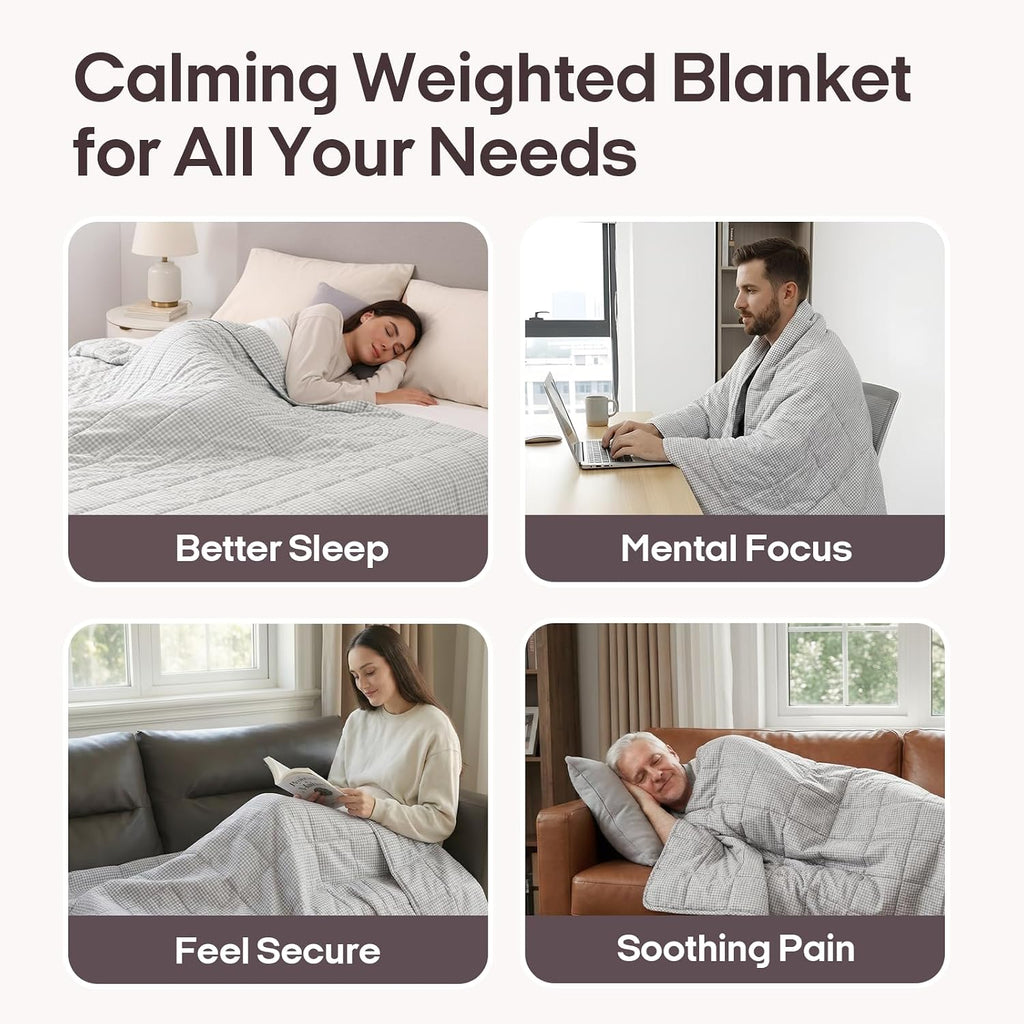 Weighted Blanket (48"x72", 12lbs, Grey and White Checkered) | Twin Size High Breathability Cooling Heavy Blanket